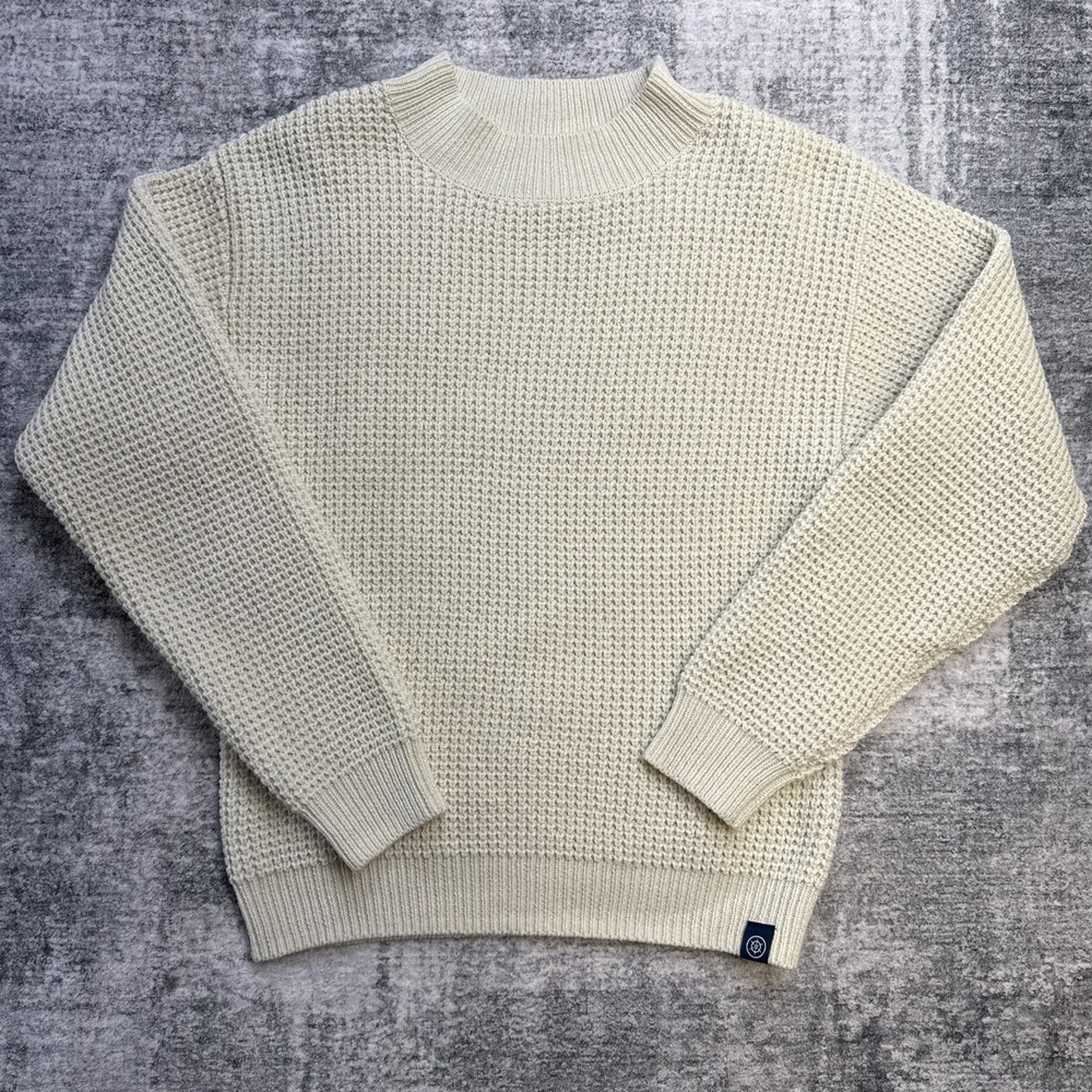 Long Wharf Sweater‎ Womens Small Cream Ivory Rye SeaWell Waffle Chunky Mock Neck